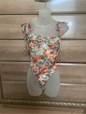 Fashion Nova Bodysuit Floral Print Tie Shoulders